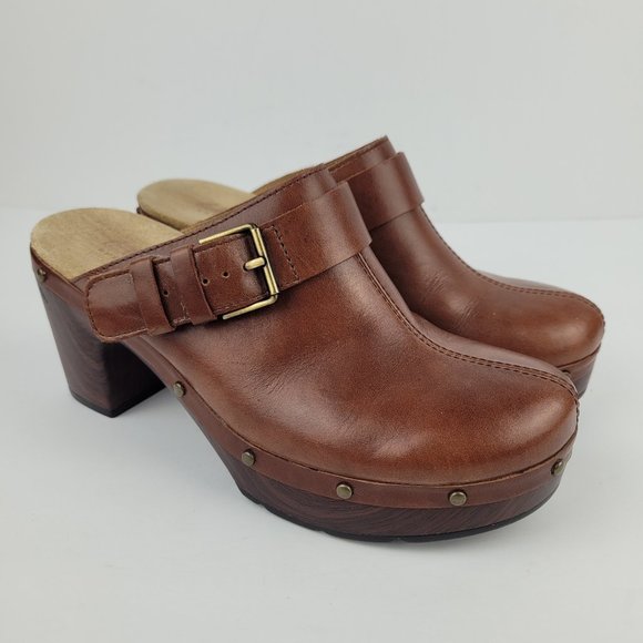 Clarks Shoes - Clarks Ledella York Brown Leather Stud Convertible Slingback Platform Clog 8
